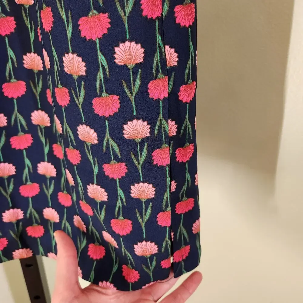 J.CREW NWT Navy & Pink Floral Pull On Lined Pencil Skirt With Pockets, Size XXS
